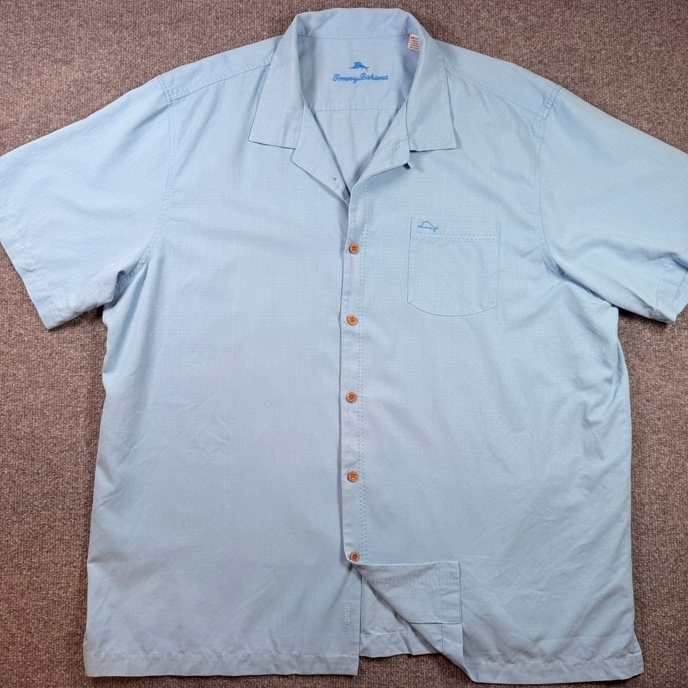 Tommy Bahama IslandZone Shirt Mens 3XLT Blue Silk Blend Short Sleeve Button Up